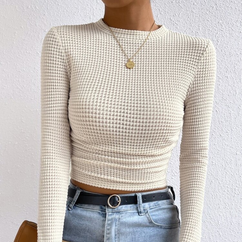SheIn Cream Waffle Knit Crop Top